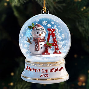 Personalized Snowglobe Snowman Merry Christmas Ornament, Custom Snowglobe 1-Layer Acrylic Ornament, Alphabet Letter Ornament