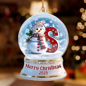 Personalized Snowglobe Snowman Merry Christmas Ornament, Custom Snowglobe 1-Layer Acrylic Ornament, Alphabet Letter Ornament