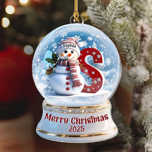 Personalized Snowglobe Snowman Merry Christmas Ornament, Custom Snowglobe 1-Layer Acrylic Ornament, Alphabet Letter Ornament