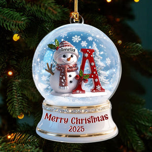 Personalized Snowglobe Snowman Merry Christmas Ornament, Custom Snowglobe 1-Layer Acrylic Ornament, Alphabet Letter Ornament