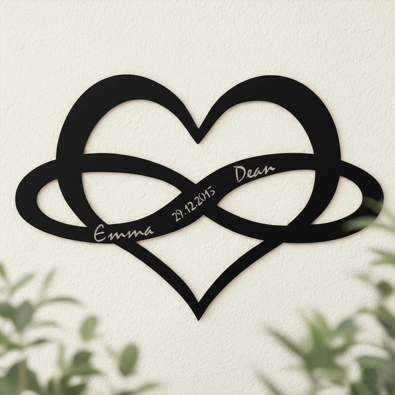 Personalized Metal Heart Infinity Wall Art: Couple Names & Date