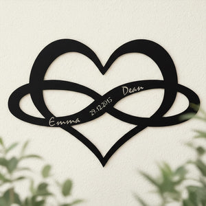 Personalized Metal Heart Infinity Wall Art: Couple Names & Date