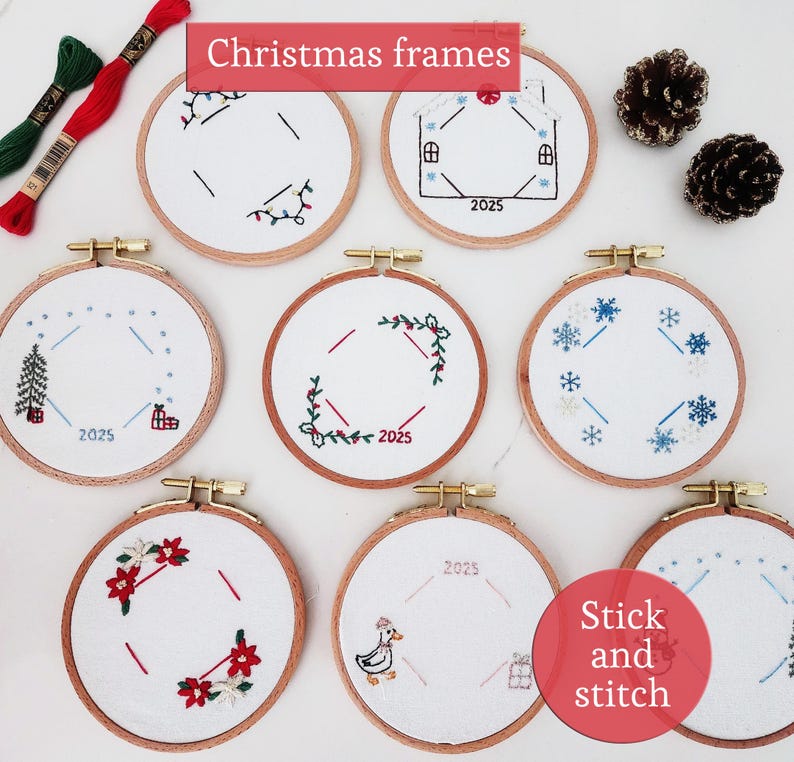 Ornament frame photo embroidery, personalized ornament Christmas tree embroidery