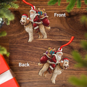 Personalized Goldendoodle Dog and Santa Christmas Wood Ornament, Flat 2D Holiday Tree Decor Gift for Dog Lovers, Families Pet Keepsakef