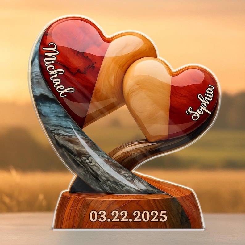 Personalized Couple Heart Acrylic Plaque Custom Names & Date