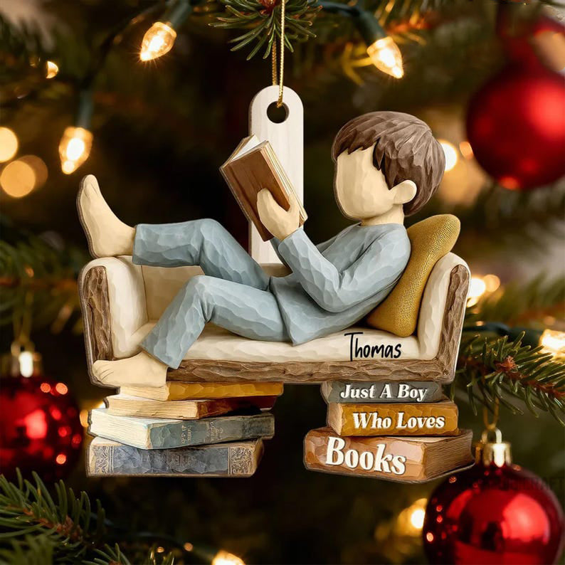 Custom Just a Girl/Boy Who Loves Books Wood Ornament, Personalized Reading Girl/Boy Ornament, Book Lover Christmas Gift, Bookworm Decoration