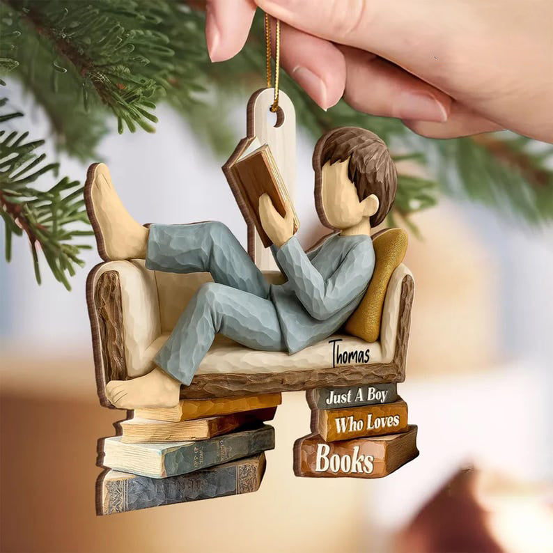 Custom Just a Girl/Boy Who Loves Books Wood Ornament, Personalized Reading Girl/Boy Ornament, Book Lover Christmas Gift, Bookworm Decoration