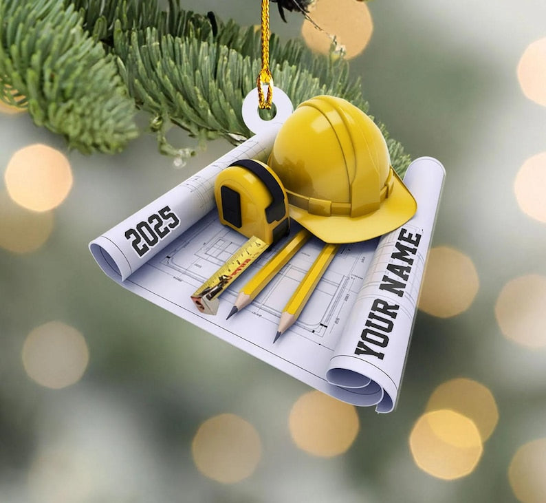 Personalized Construction Ornament, Architect Gift, Worksite Decor (2D Flat)