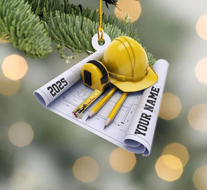 Personalized Construction Ornament, Architect Gift, Worksite Decor (2D Flat)