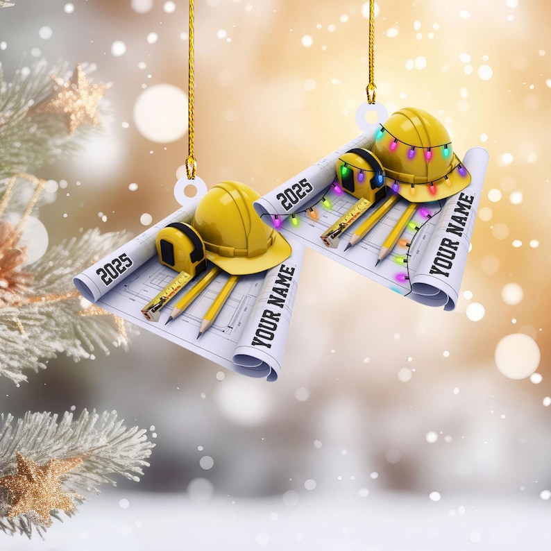 Personalized Construction Ornament, Architect Gift, Worksite Decor (2D Flat)