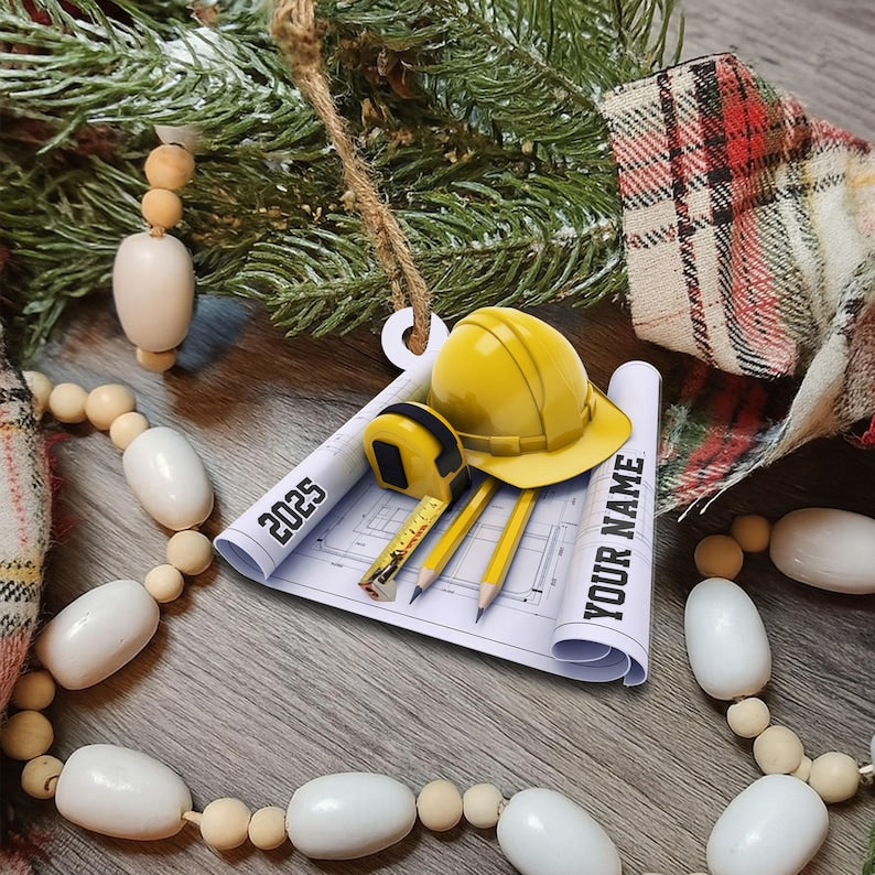 Personalized Construction Ornament, Architect Gift, Worksite Decor (2D Flat)