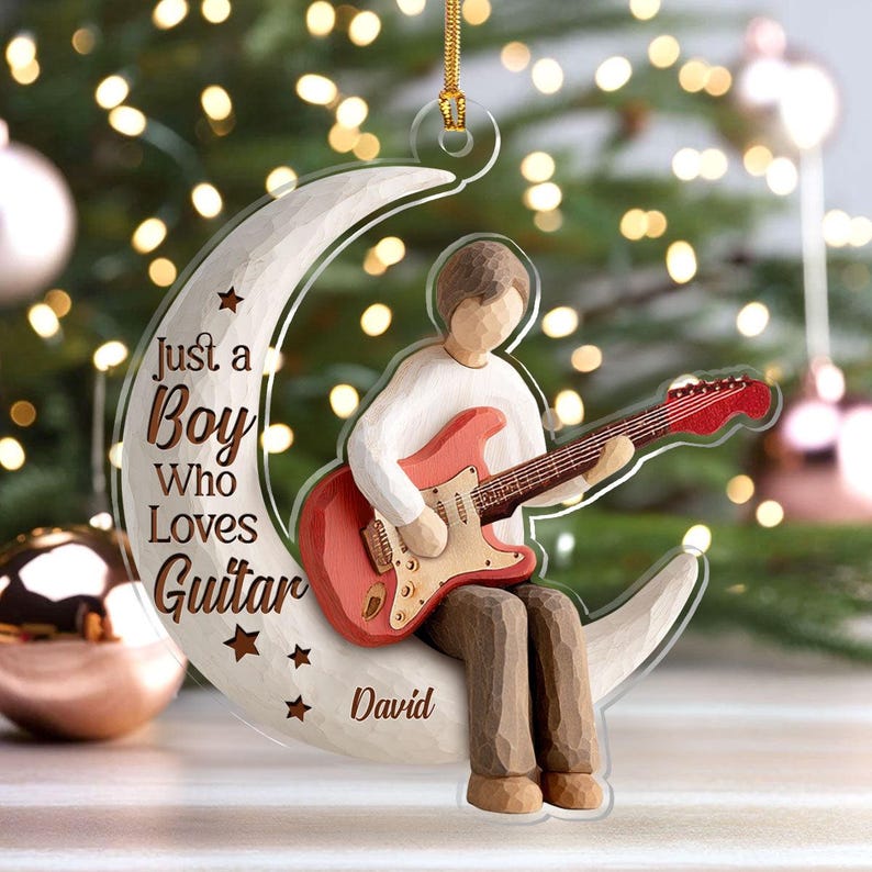 Personalized Christmas Ornament, Guitar Lover Decoration, Custom Holiday Ornament, Just a Girl Who Loves Guitar, Music Christmas Gift
