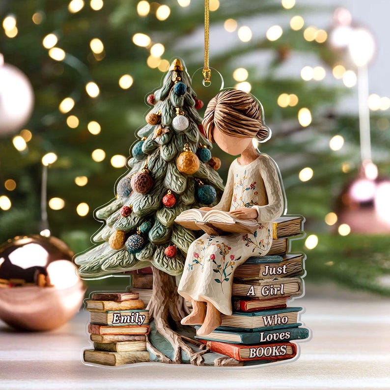 Personalized Christmas Ornament, Just a Girl Who Loves Books, Custom Holiday Decoration, Book Lover Gift, Custom Name Ornament