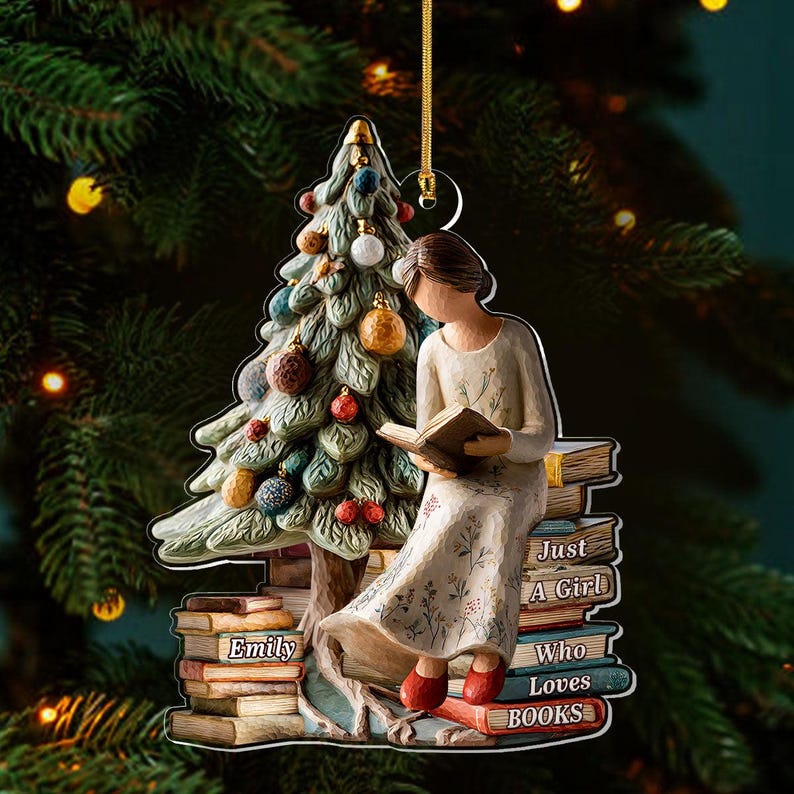 Personalized Christmas Ornament, Just a Girl Who Loves Books, Custom Holiday Decoration, Book Lover Gift, Custom Name Ornament