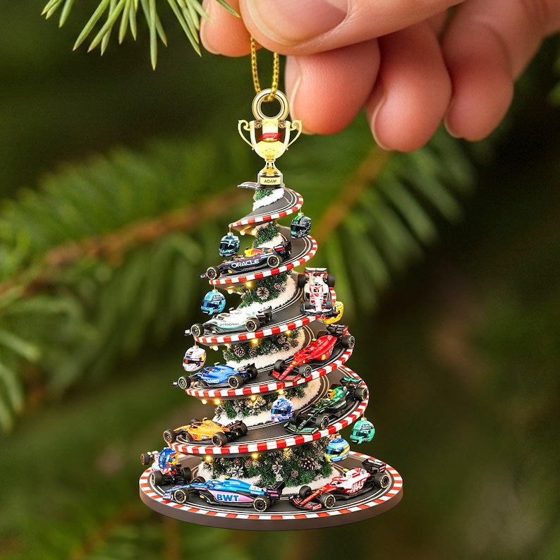 Racing Car Lovers Acrylic Ornament - Personalized Christmas Gift For Car Enthusiasts, Custom Holiday Decoration