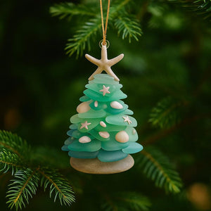 Personalized Sea Glass Christmas Tree Ornament, Custom Coastal Xmas Decor, Ocean Inspired Gift for Beach Lovers 2D flat acrylic keepsake