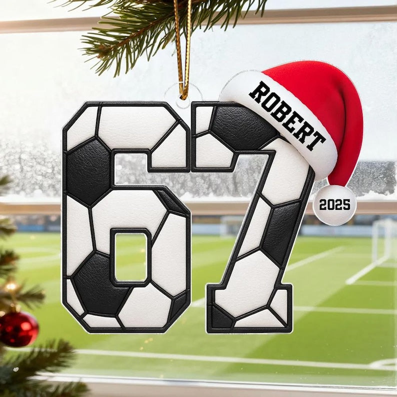 Custom Name 67 Sport Acrylic Ornament, Soccer Baseball Volleyball Basketball Ornament, Six Seven Ornament Gen Alpha Humor, 67 Meme Ornament