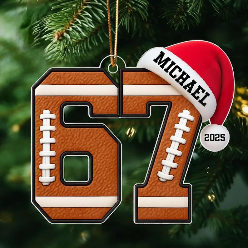 Custom Name 67 Sport Acrylic Ornament, Soccer Baseball Volleyball Basketball Ornament, Six Seven Ornament Gen Alpha Humor, 67 Meme Ornament