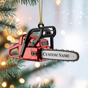 Personalized Chainsaw Christmas Ornament, Custom Name Tool Design, Unique Gift for Lumberjacks Woodworkers and Outdoor Enthusiasts
