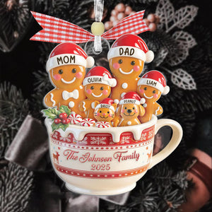 Personalized Gingerbread Family Ornament with Pets Custom Christmas Mug Keepsake with Names & Year, Family of 3 4 5 6 7 with Dog or Cat