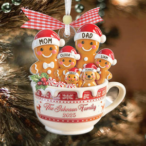 Personalized Gingerbread Family Ornament with Pets Custom Christmas Mug Keepsake with Names & Year, Family of 3 4 5 6 7 with Dog or Cat