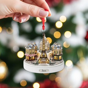 Personalized Paris Village Ornament - Custom Eiffel Tower Christmas Gift Decoration