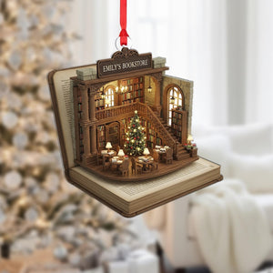 Personalized Bookstore Diorama Ornament - Library Christmas Gift for Book Lovers