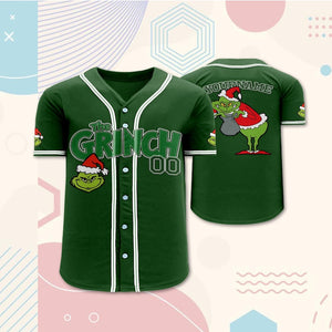Custom The Grinch Baseball Jersey, Personalized Christmas Shirt with Name and Number, Kids Youth Adult Sizes, Funny Holiday Outfit Gift