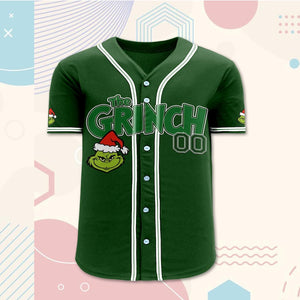 Custom The Grinch Baseball Jersey, Personalized Christmas Shirt with Name and Number, Kids Youth Adult Sizes, Funny Holiday Outfit Gift