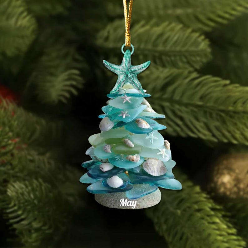 Personalized Sea Glass Christmas Tree Ornament: Family Keepsake