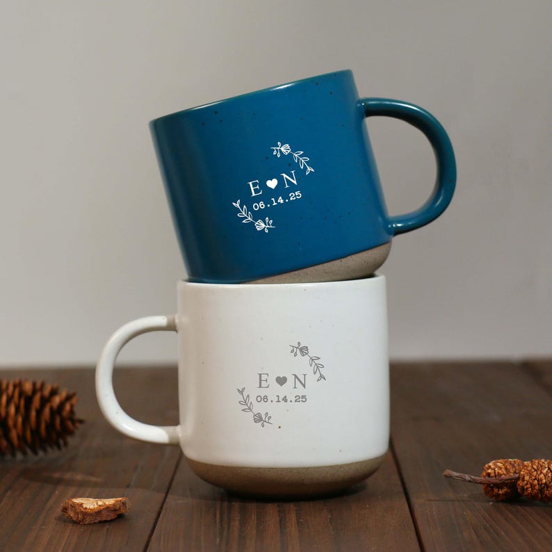 Custom Mr & Mrs Coffee Mug, Personalized Engagement Pottery Mug, Unique Wedding or Anniversary Mug, New Wedding Gift For Couple