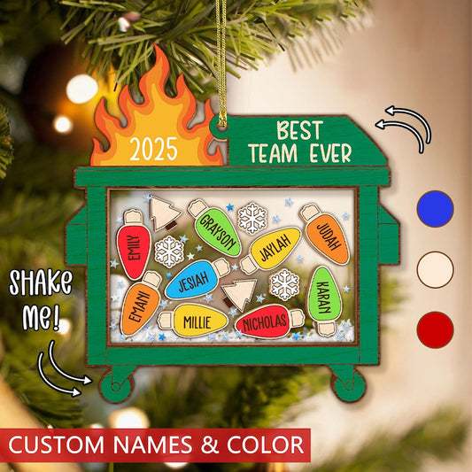 Personalized Shaker Dumpster Fire Best Team Ever Ornament: Funny Coworker Gift