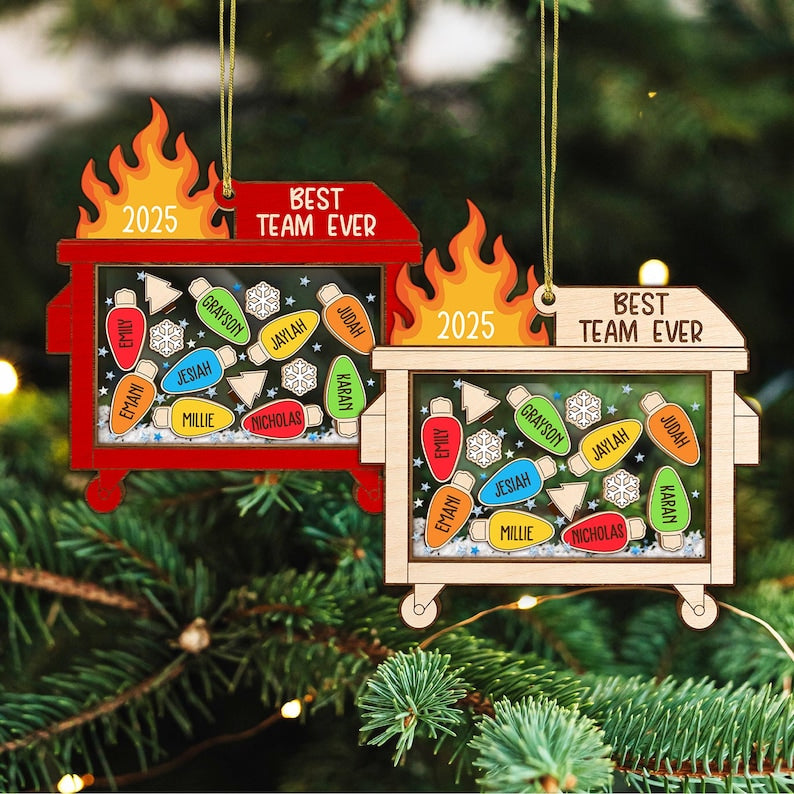 Personalized Shaker Dumpster Fire Best Team Ever Ornament: Funny Coworker Gift