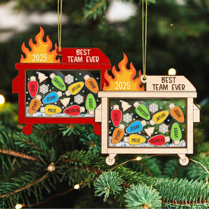 Personalized Shaker Dumpster Fire Best Team Ever Ornament: Funny Coworker Gift