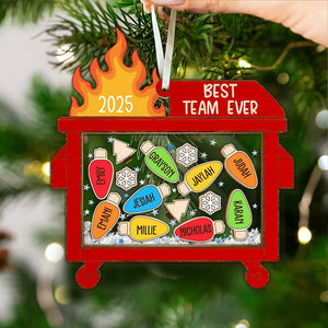 Personalized Shaker Dumpster Fire Best Team Ever Ornament: Funny Coworker Gift