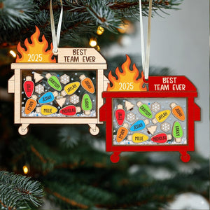 Personalized Shaker Dumpster Fire Best Team Ever Ornament: Funny Coworker Gift