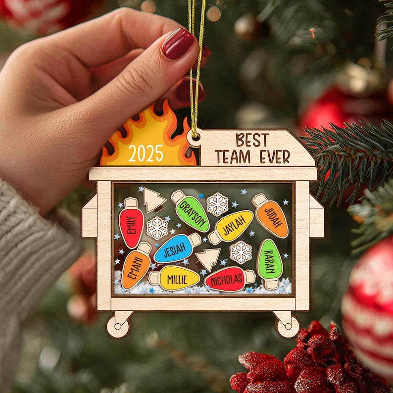 Personalized Shaker Dumpster Fire Best Team Ever Ornament: Funny Coworker Gift