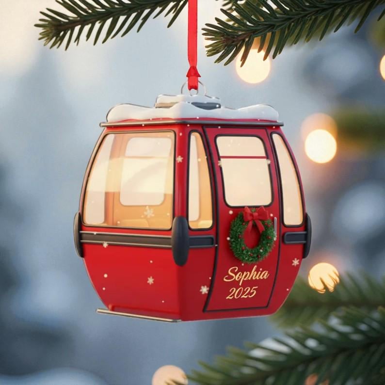 Personalized Ski Gondola Ornament Winter Mountain Acrylic Christmas Decor