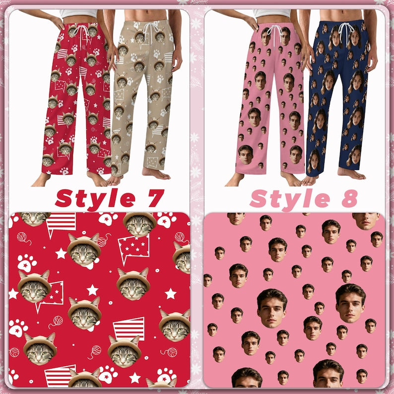 Custom Pajama Pants with Photo, Funny Face Pajama Pants,Custom Dog Photo Pajama Pants, Christmas Pajamas pants,Christmas Gifts