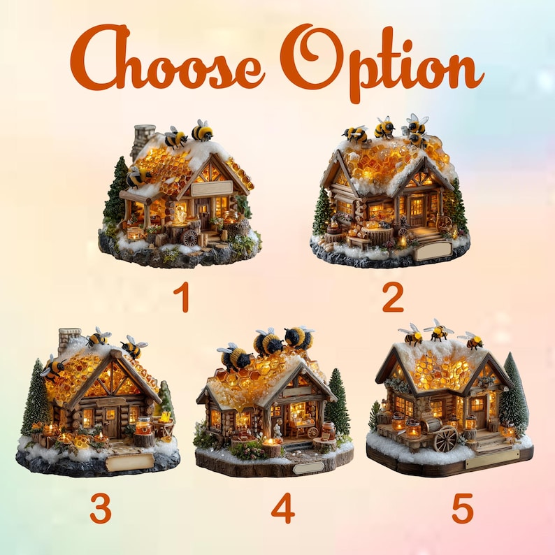 Bee Honey Cabin Christmas Ornament, Lighted Log House with Honeycomb Roof & Bees, Personalized Name Year, Cozy Winter Xmas Village 2025
