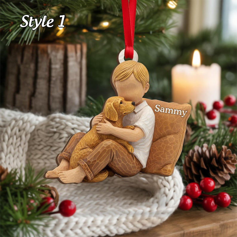 Personalized Boy and Dog Ornament | Custom Christmas Keepsake