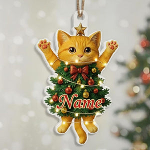 Personalized Whimsical Acrylic Cat Christmas Ornament, Cute Cat Lover Tree Decoration, Cute Kitty Holiday Decor, Xmas Gift for Cat Lovers