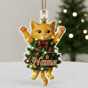 Personalized Whimsical Acrylic Cat Christmas Ornament, Cute Cat Lover Tree Decoration, Cute Kitty Holiday Decor, Xmas Gift for Cat Lovers