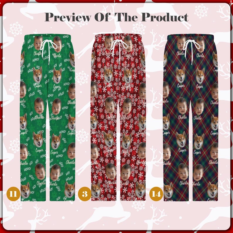 Personalized Dogs Xmas Pants, Custom Face Pajama Pants, Custom Pet Portrait Pajama pants, Christmas Pajama Pants, family christmas Pants