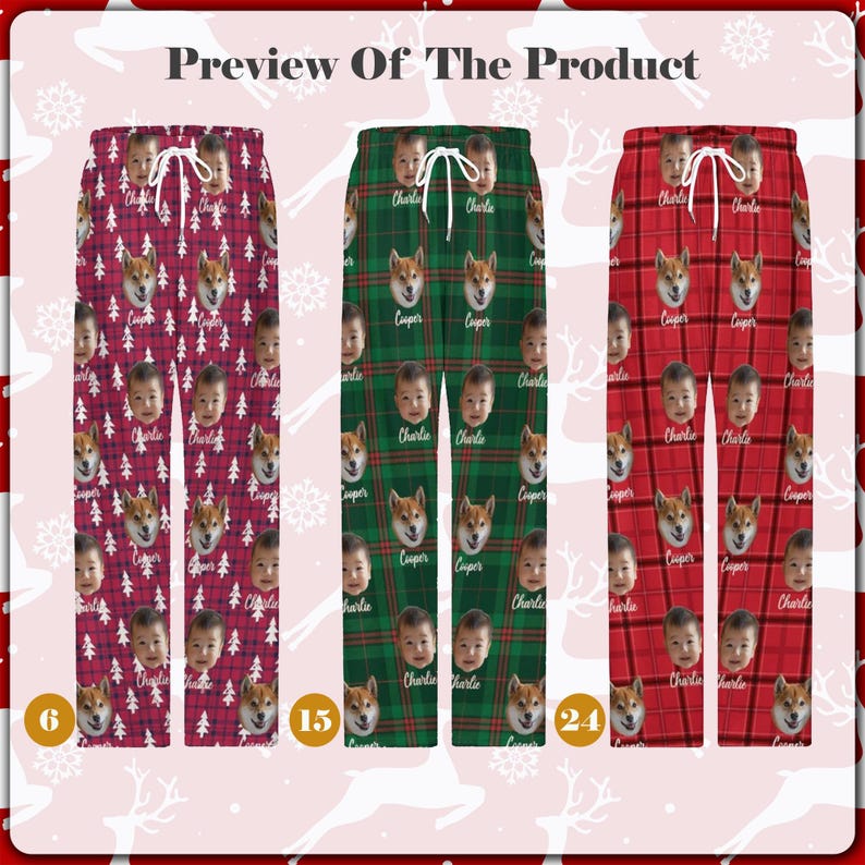 Personalized Dogs Xmas Pants, Custom Face Pajama Pants, Custom Pet Portrait Pajama pants, Christmas Pajama Pants, family christmas Pants