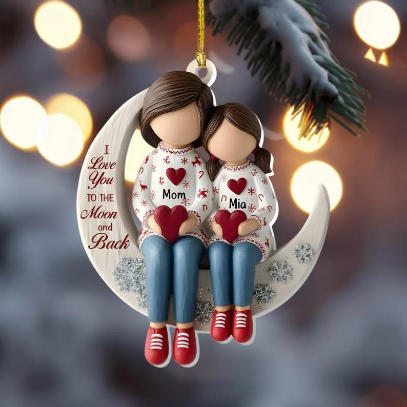 Mother Daughter Ornament, Acrylic Christmas Gift, Personalized Family Keepsake, 2D FLAT Ornament