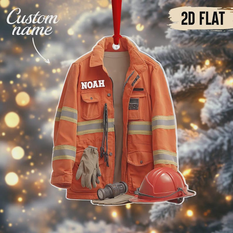 Personalized Firefighter Ornament 2025 2D Flat Fireman Uniform Christmas Gift Custom Name First Responder Keepsake