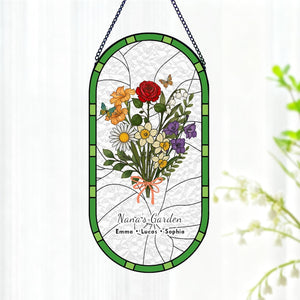 Custom Family Birth Flower Stained Glass Suncatcher | Personalized Birth Month Window Hanging Gift for Mom Grandma | Handmade Floral Decor
