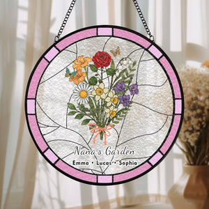 Custom Family Birth Flower Stained Glass Suncatcher | Personalized Birth Month Window Hanging Gift for Mom Grandma | Handmade Floral Decor