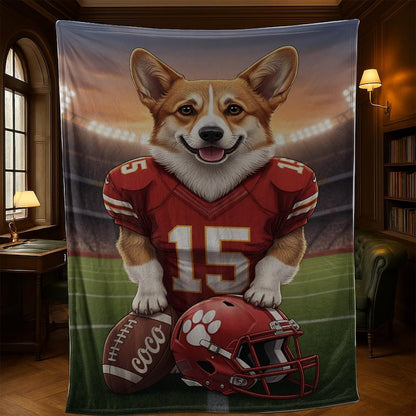 Custom Pet Sports Blanket | Personalized Dog Football Fleece Throw | Pet Portrait Stadium Decor